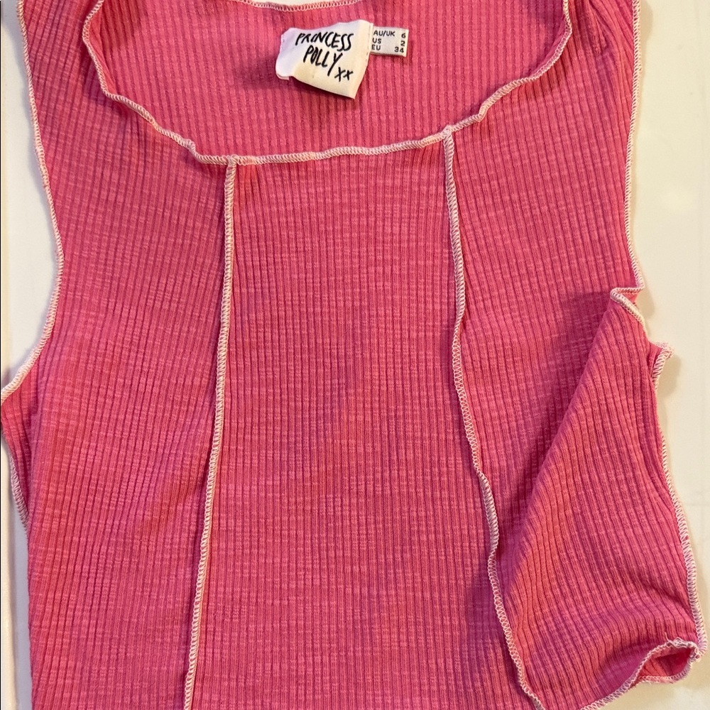 Princess Polly Vibrant Pink Crop Ribbed Tank Top, size 2